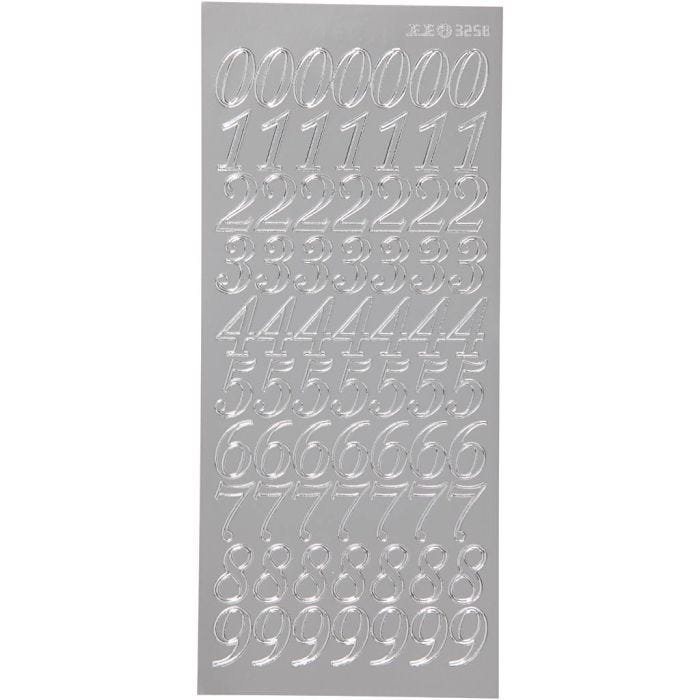Pegatinas, Números, hoja 10x23 cm, plata, 1 hoja