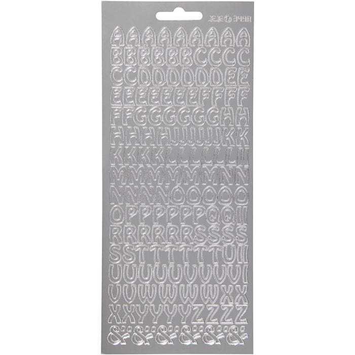 Pegatinas, Alfabeto, hoja 10x23 cm, plata, 1 hoja