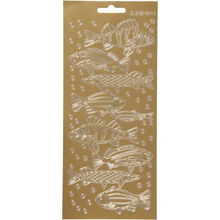 Pegatinas, Peces, hoja 10x23 cm, dorado, 1 hoja