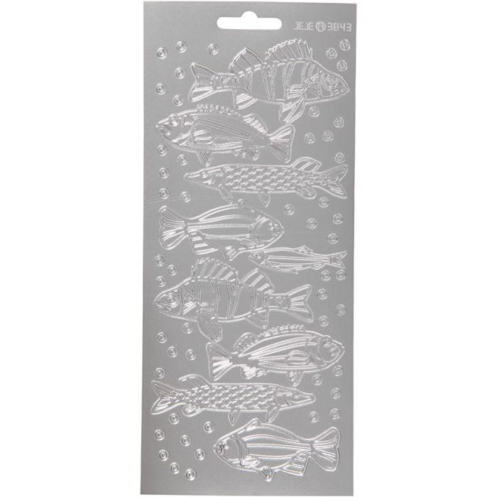 Pegatinas, Peces, hoja 10x23 cm, plata, 1 hoja