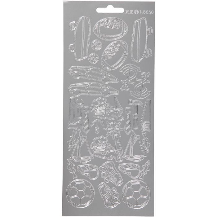 Pegatinas, Deportes, hoja 10x23 cm, plata, 1 hoja