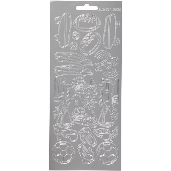 Pegatinas, Deportes, 10x23 cm, plata, 1 hoja