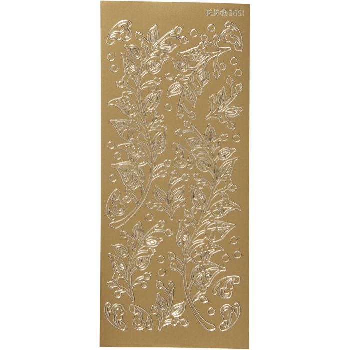 Pegatinas, Hojas, hoja 10x23 cm, dorado, 1 hoja