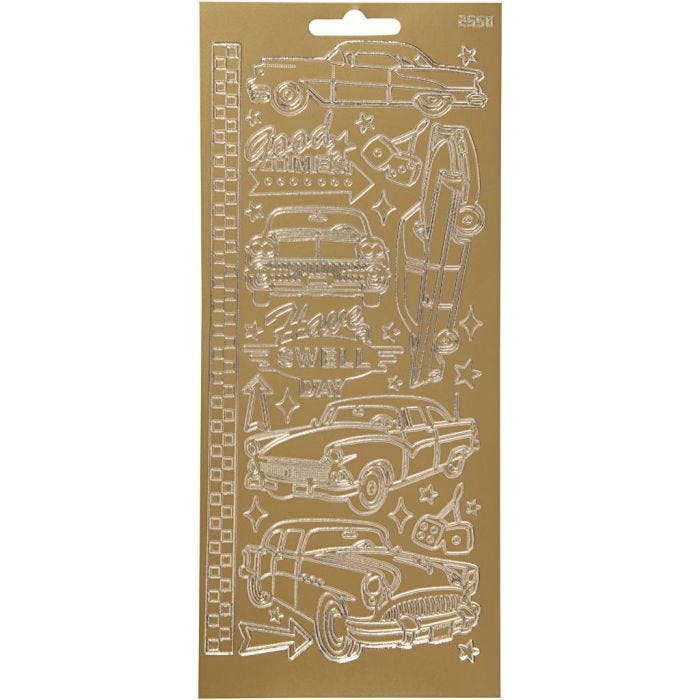 Pegatinas, Coches, hoja 10x23 cm, dorado, 1 hoja