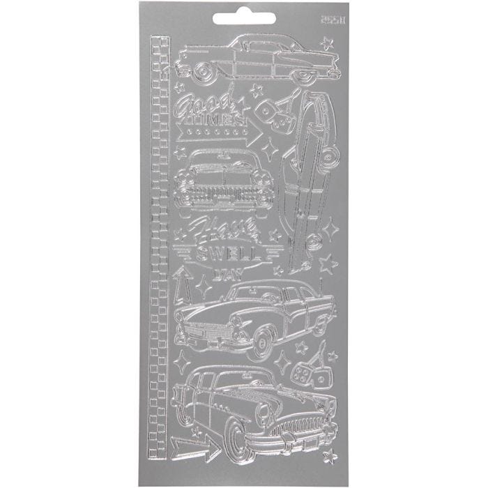 Pegatinas, Coches, hoja 10x23 cm, plata, 1 hoja