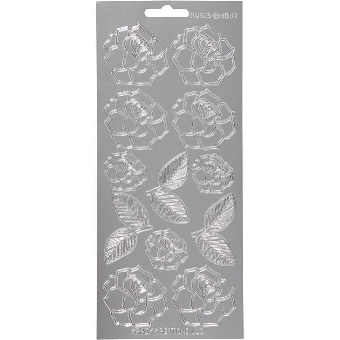 Pegatinas, Rosas, hoja 10x23 cm, plata, 1 hoja