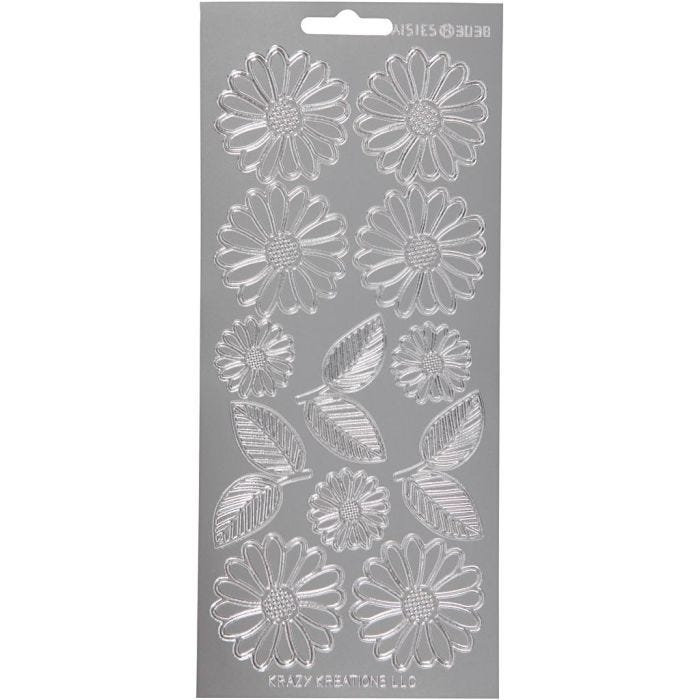 Pegatinas, Margaritas, hoja 10x23 cm, plata, 1 hoja