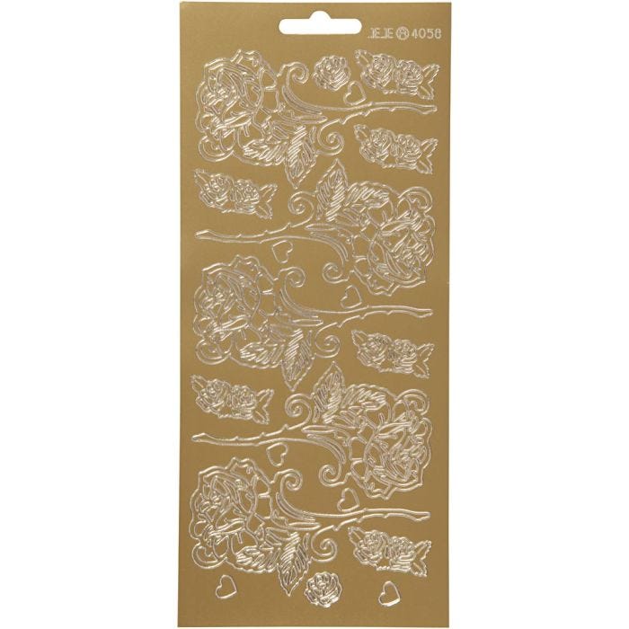 Pegatinas, Rosas, hoja 10x23 cm, dorado, 1 hoja