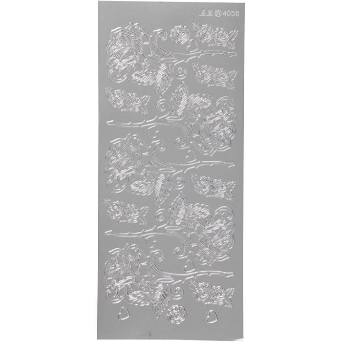 Pegatinas, Rosas, hoja 10x23 cm, plata, 1 hoja