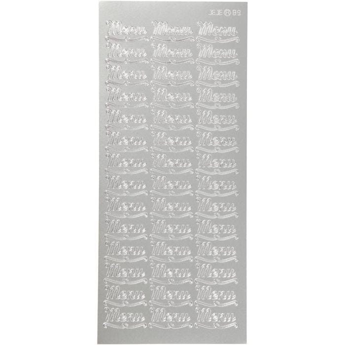 Pegatinas, menu, hoja 10x23 cm, plata, 1 hoja