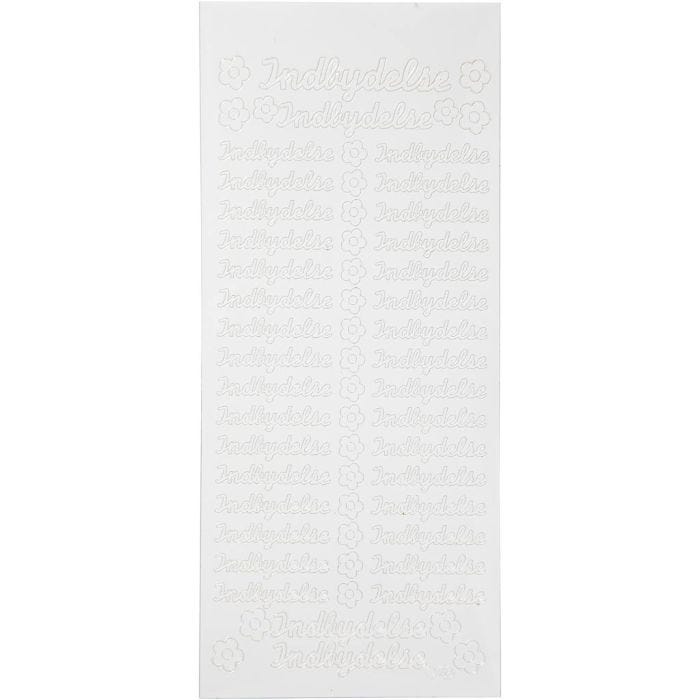 Pegatinas, indbydelse, hoja 10x23 cm, blanco, 1 hoja