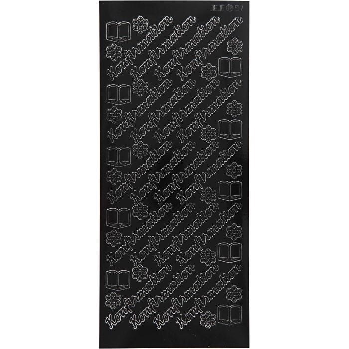 Pegatinas, konfirmation, hoja 10x23 cm, negro, 1 hoja