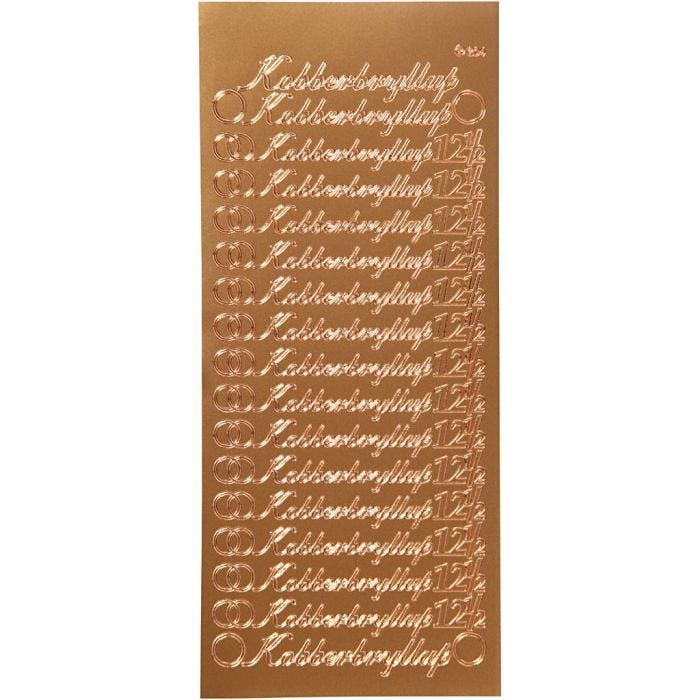 Pegatinas, kobberbryllup, hoja 10x23 cm, cobre, 1 hoja