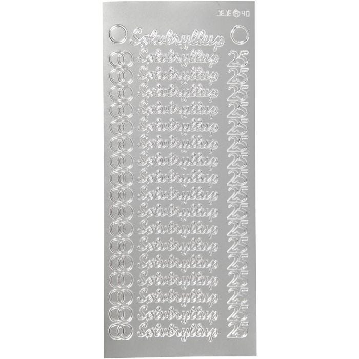 Pegatinas, sølvbryllup, hoja 10x23 cm, plata, 1 hoja