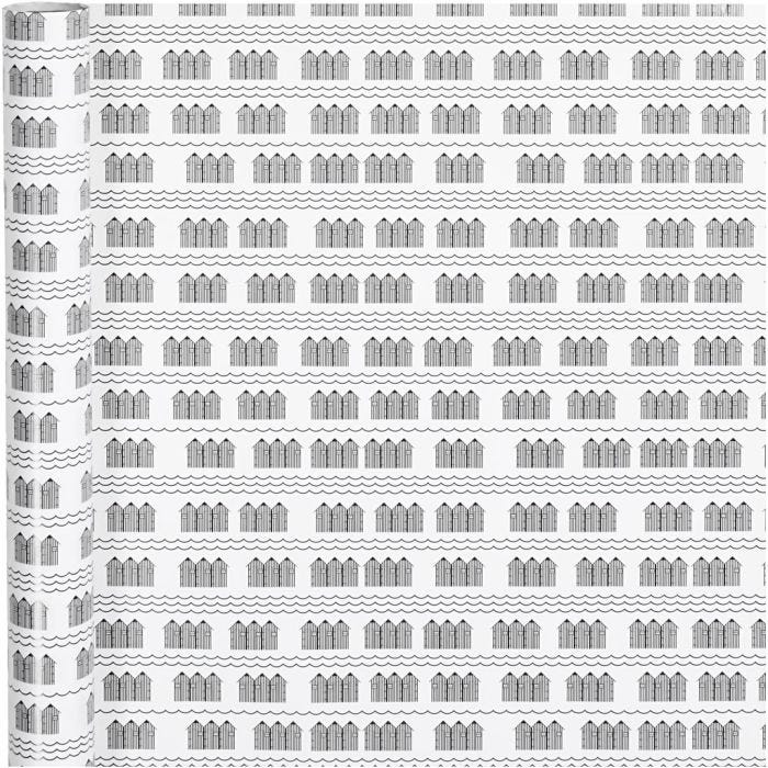 Papel de regalo, bathhouse, A: 70 cm, 80 gr, negro, blanco, 4 m/ 1 rollo