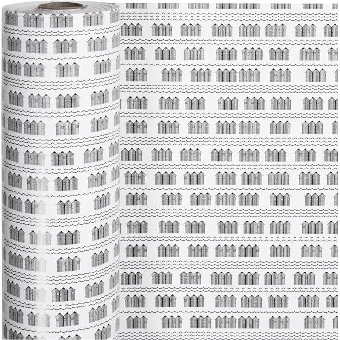 Papel de regalo, bathhouse, A: 57 cm, 80 gr, negro, blanco, 150 m/ 1 rollo