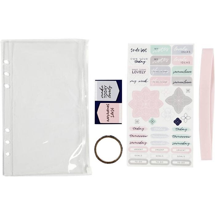 Bolsa de plástico con accesorios, A5, hoja 140x215 mm, 1 ud
