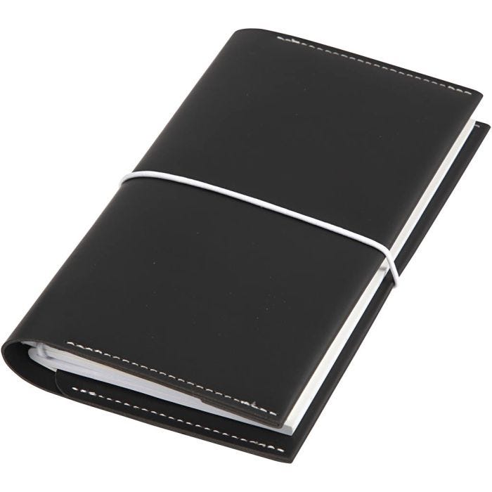 Agenda, medidas 10x18x1,5 cm, Cierre con goma elástica, negro, 1 ud
