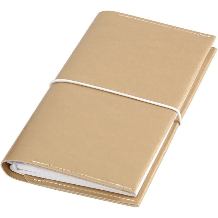 Agenda, medidas 10x18x1,5 cm, Cierre con goma elástica, dorado, 1 ud