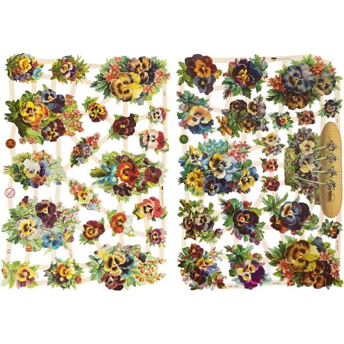 Cromos Vintage, pensamiento, hoja 16,5x23,5 cm, 2 hoja/ 1 paquete