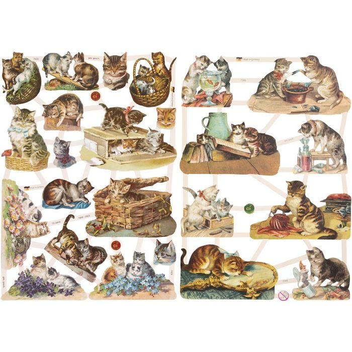 Cromos Vintage, gatos, hoja 16,5x23,5 cm, 2 hoja/ 1 paquete