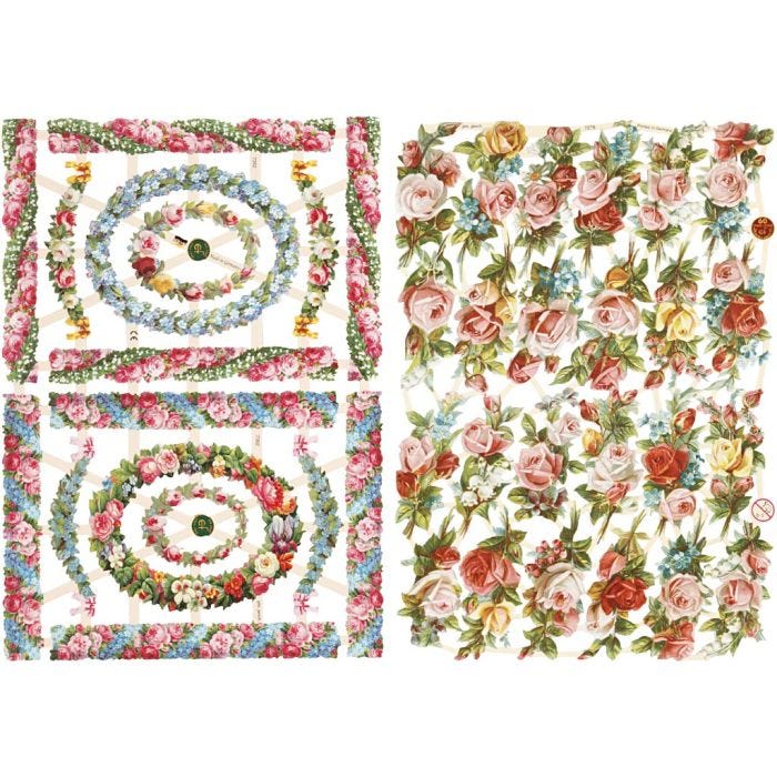 Cromos Vintage, flores pequeños, hoja 16,5x23,5 cm, 2 hoja/ 1 paquete