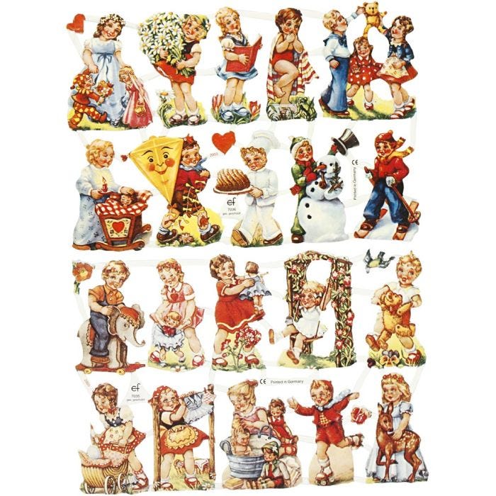 Cromos Vintage, niños nostálgicos, hoja 16,5x23,5 cm, 2 hoja/ 1 paquete