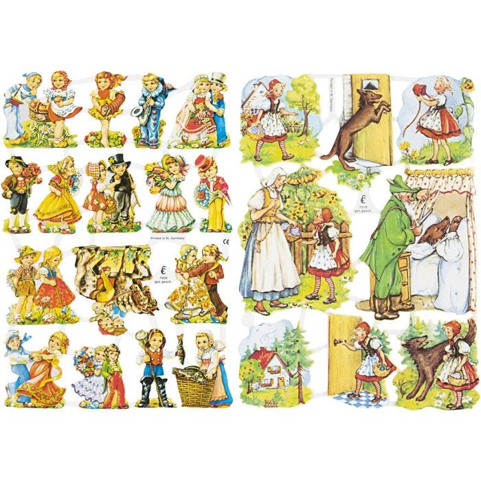 Cromos Vintage, cuento de hadas, hoja 16,5x23,5 cm, 2 hoja/ 1 paquete