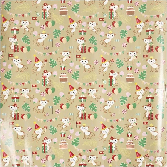 Papel de regalo, Monos festivos, A: 50 cm, 80 gr, 100 m/ 1 rollo