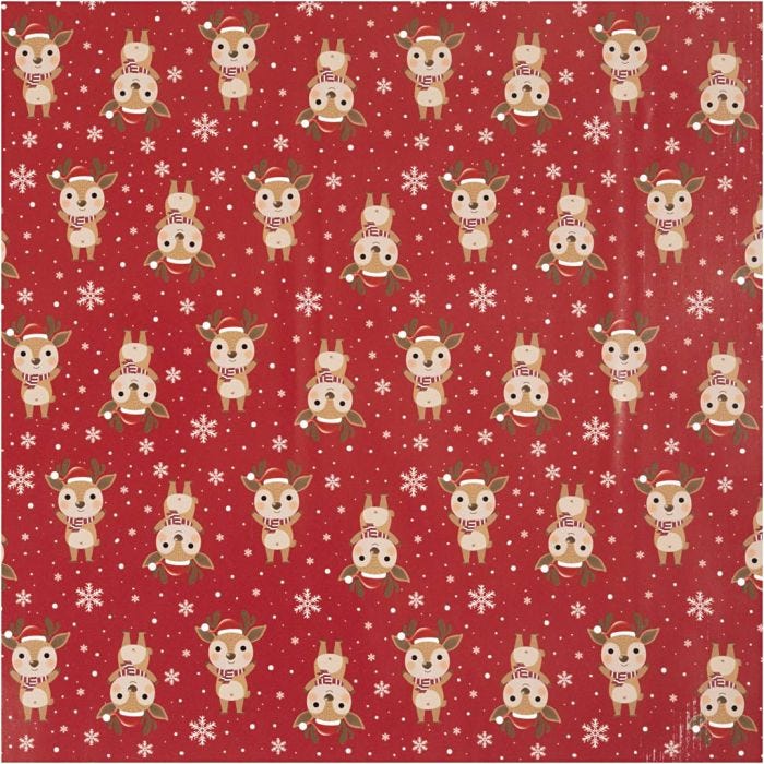 Papel de regalo, Reno con bufanda, A: 50 cm, 80 gr, rojo oscuro, 100 m/ 1 rollo