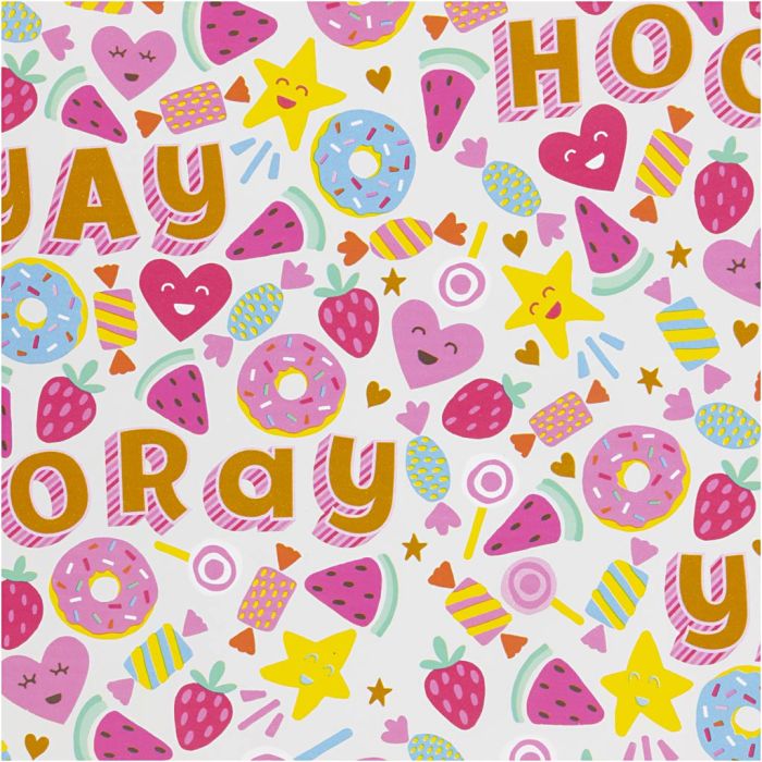 Papel de regalo, Caramelos, frutas y rosquillas, A: 50 cm, 80 gr, 5 m/ 1 rollo