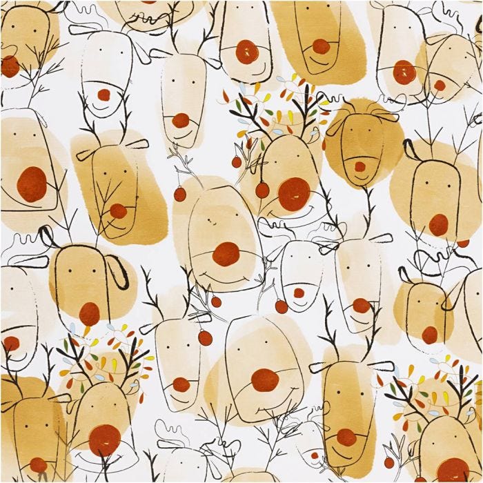Papel de regalo, Reno, A: 50 cm, 80 gr, beige, rojo, 100 m/ 1 rollo