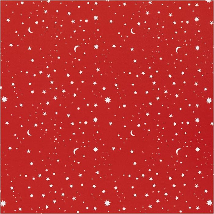 Papel de regalo, Estrellas y lunas, A: 50 cm, 80 gr, rojo oscuro, 100 m/ 1 rollo