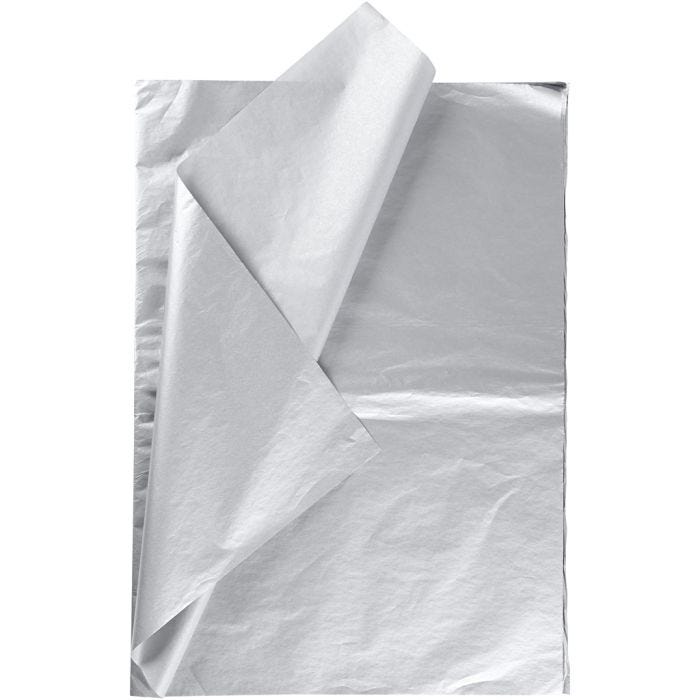 Papel de Seda, hoja 50x70 cm, 17 gr, plata, 6 hoja/ 1 paquete