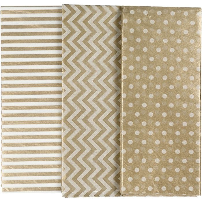 Papel de seda, hoja 50x70 cm, 17 gr, dorado, 6 hoja/ 1 paquete