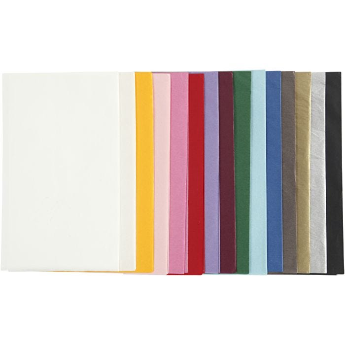 Papel de Seda, hoja 50x70 cm, 17 gr, surtido de colores, 15x2 hoja/ 1 paquete