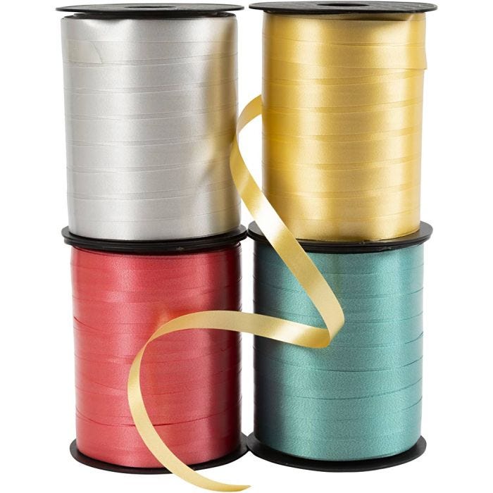Cintas de plástico- surtido, A: 10 mm, glossy, dorado, verde, rojo, plata, 4x250 m/ 1 paquete