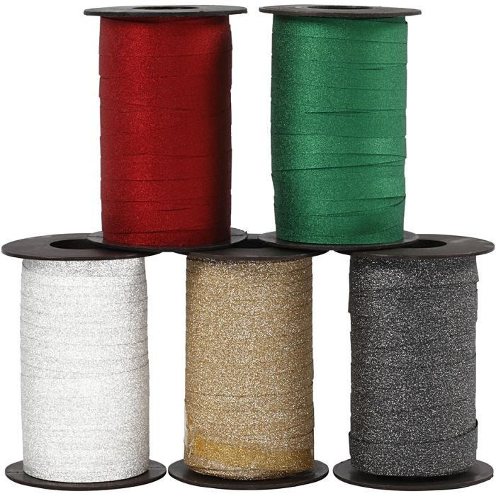 Cinta para rizar, A: 10 mm, purpurina, surtido de colores, 5x100 m/ 1 paquete