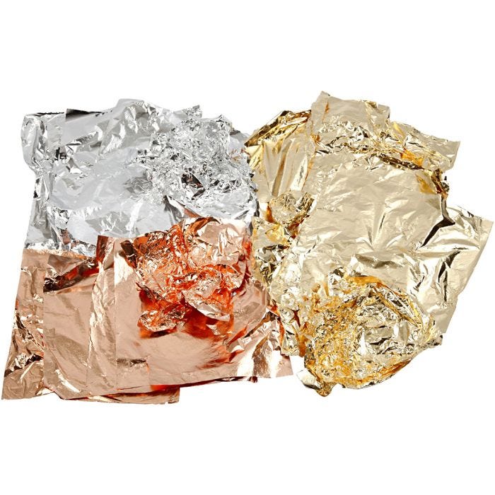 Hoja metálica de imitación, hoja 16x16 cm, cobre, dorado, plata, 3x50 hoja/ 1 paquete