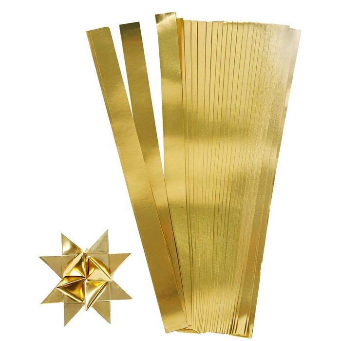 Tiras de papel para estrellas, L. 45 cm, A: 10 mm, dia 4,5 cm, dorado, 100 tiras/ 1 paquete