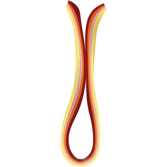 Tiras de papel para Quilling, L. 78 cm, A: 5 mm, 120 gr, naranja, rosa, rojo, amarillo, 100 ud/ 1 paquete