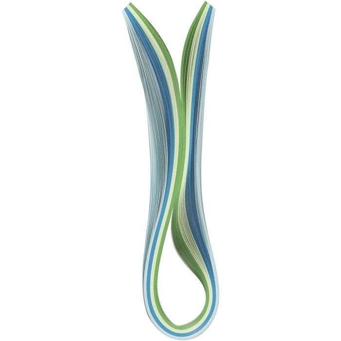 Tiras de papel para Quilling, L. 78 cm, A: 5 mm, 120 gr, azul, verde, verde lima, turquesa, 100 ud/ 1 paquete