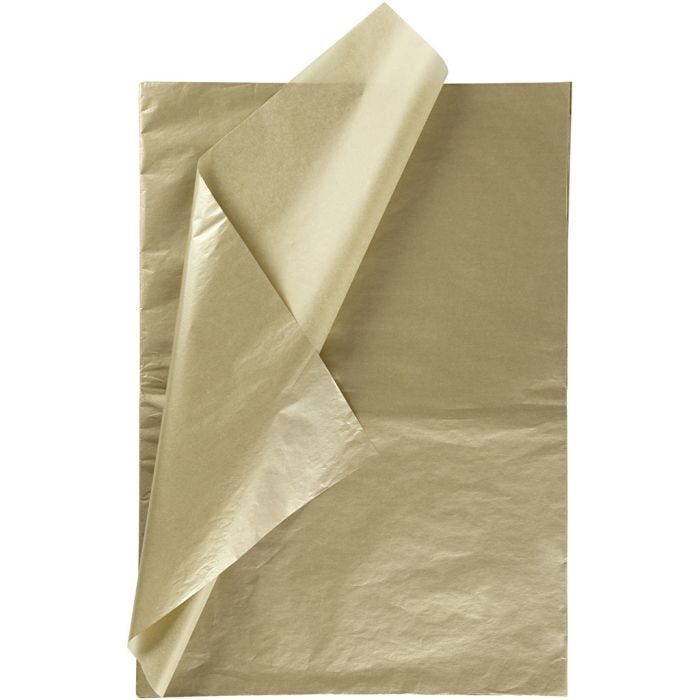 Papel de seda, hoja 50x70 cm, 17 gr, dorado, 25hoja/ 1 paquete