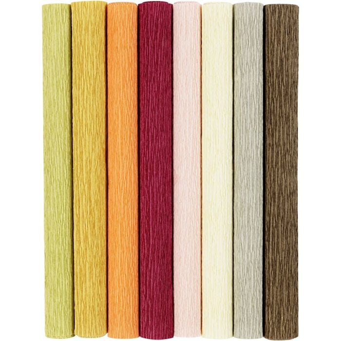 Papel Crepé, hoja 25x60 cm, Relación crêpe: 180%, 105 gr, colores douché, 8 hoja/ 1 paquete