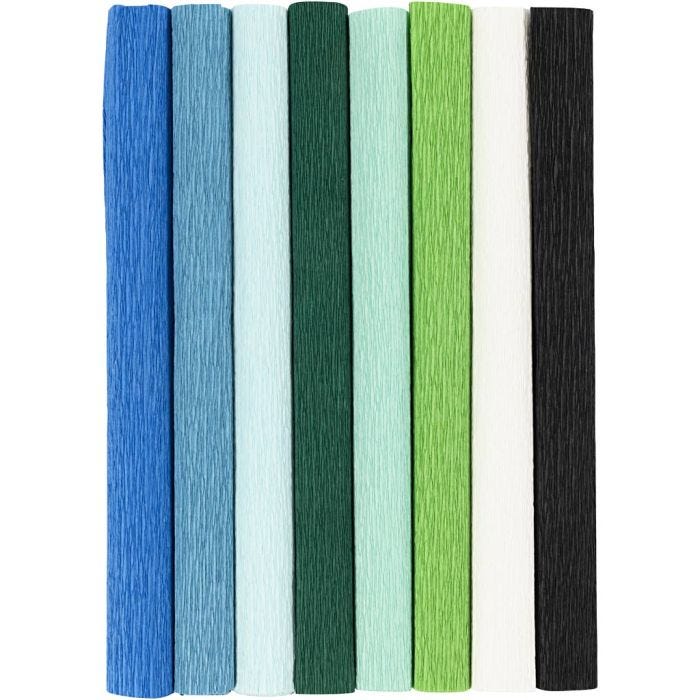 Papel Crepé, hoja 25x60 cm, Relación crêpe: 180%, 105 gr, azul/gris harmonía, 8 hoja/ 1 paquete