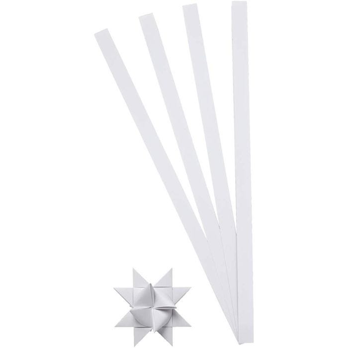 Tiras de papel para estrellas, L. 45 cm, dia 4,5 cm, A: 10 mm, blanco, 100tiras/ 1 paquete