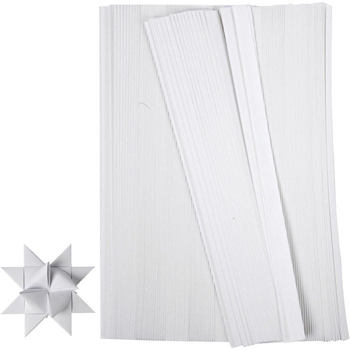 Tiras de papel para estrellas, L. 45 cm, A: 10 mm, dia 4,5 cm, blanco, 500tiras/ 1 paquete
