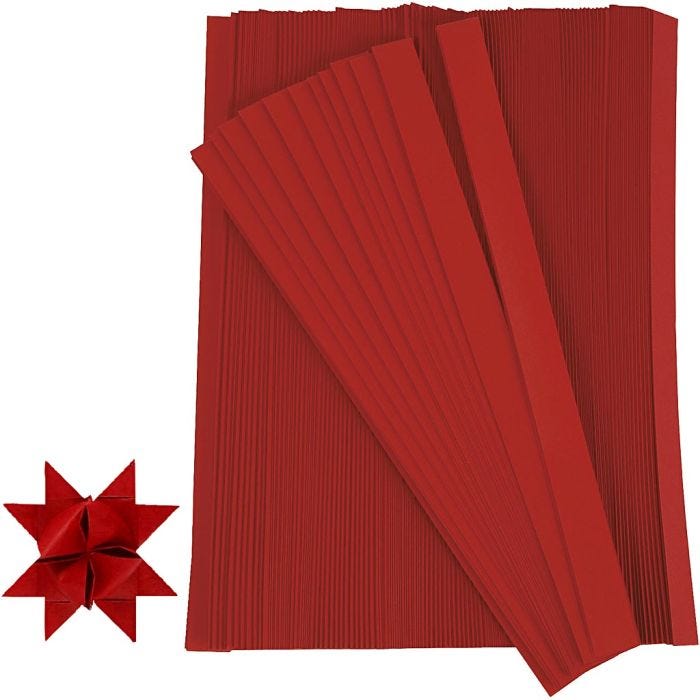 Tiras de papel para estrellas, L. 45 cm, dia 6,5 cm, A: 15 mm, rojo, 500 tiras/ 1 paquete