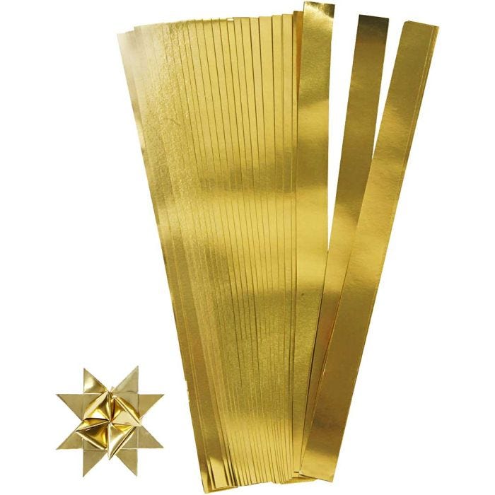 Tiras de papel para estrellas, L. 45 cm, dia 6,5 cm, A: 15 mm, dorado, 100 tiras/ 1 paquete