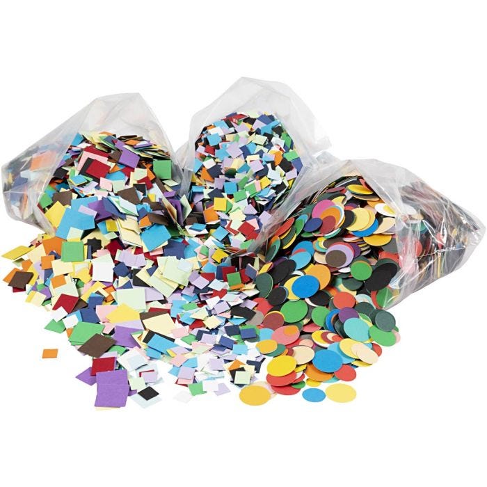 Figuras de cartulina para mosaico, medidas 10+15+20 mm, surtido de colores, 8x180 gr/ 1 paquete